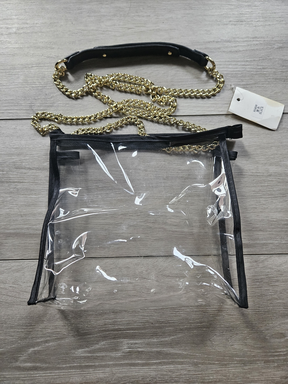 Source Unknown Clear Crossbody Bag with Black Trim and Gold Chain